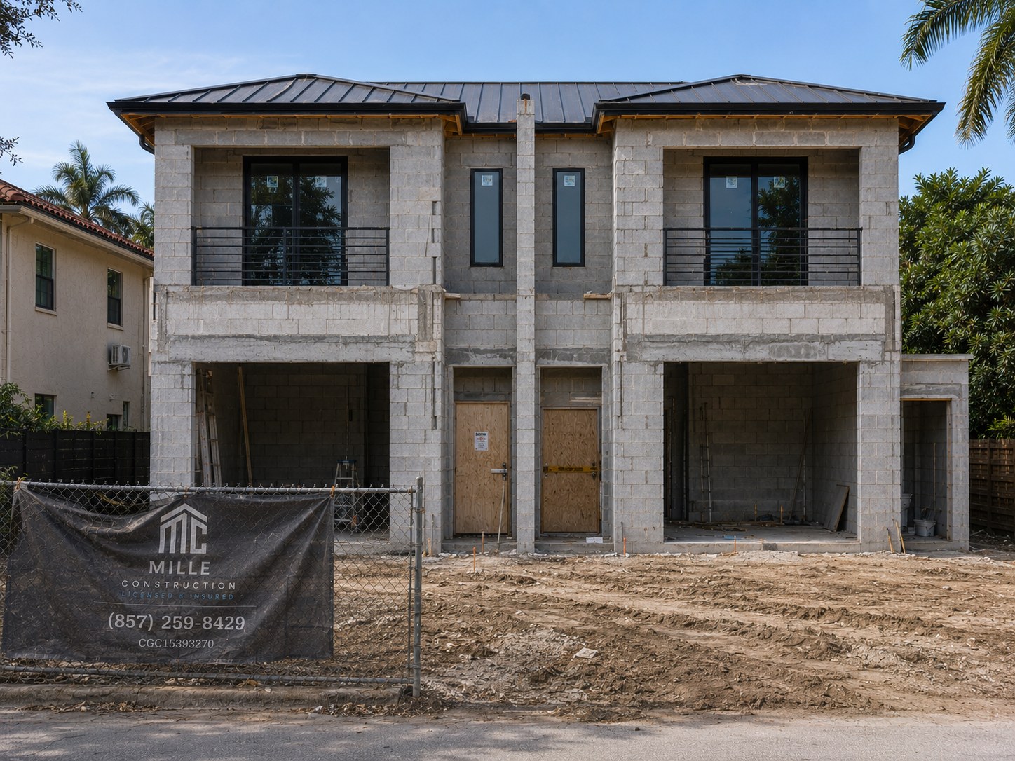 Shenandoah luxury townhome duplex, Miami: ground-up construction in progress